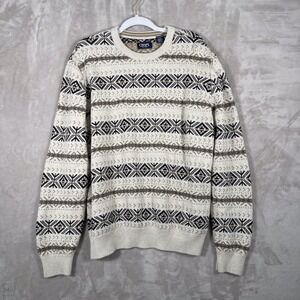 Chaps Men's Sweater Fair Isle Crewneck Knit Pullover Winter XXL Cream